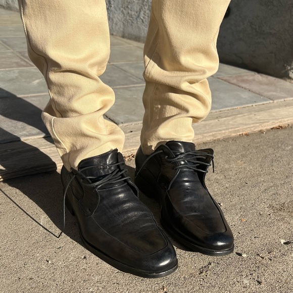 Bruno Magli Black Leather Square Toe Lace Up Dress Shoes
